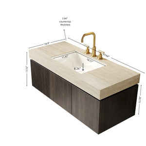 English Elm Muri Floating Bathroom Vanity with Travertine Stone Top and Plywood Storage Cabinet W2615S00615