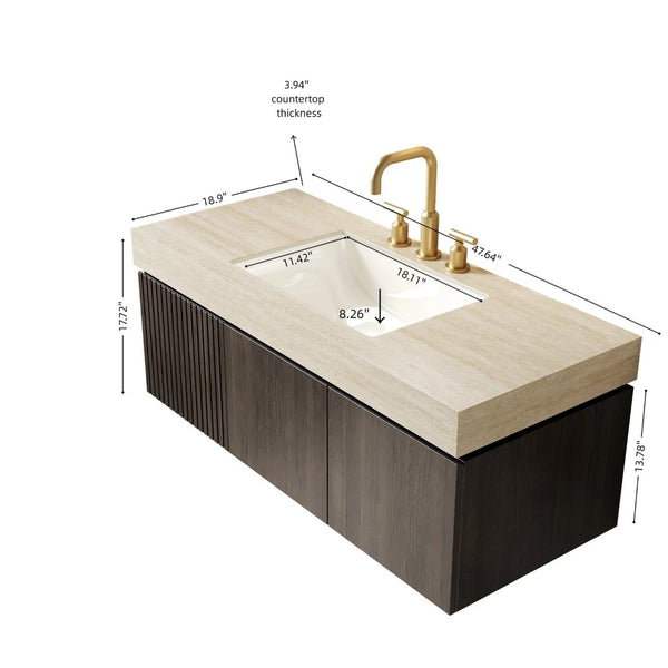 English Elm Muri Floating Bathroom Vanity with Travertine Stone Top and Plywood Storage Cabinet W2615S00615