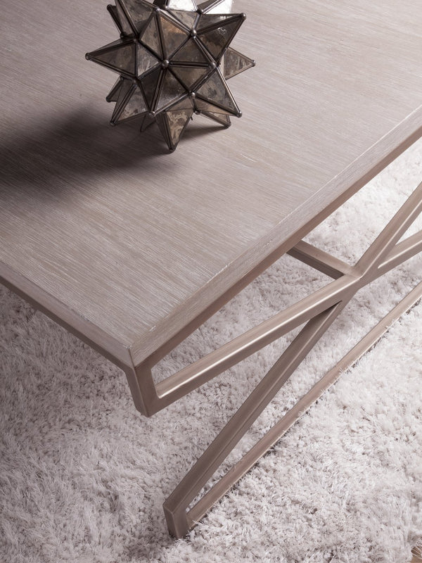 Lexington Artistica Home Edict Rectangular Cocktail Table - Elegant Mahogany Design With Modern Steel Base For Every Room Bianco Wood 2088-945-40