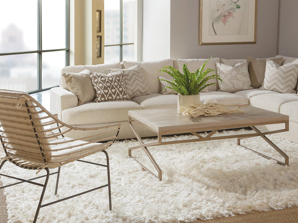 Lexington Artistica Home Raconteur Arm Chair - Unique Curved Back Design With Elegant White Washed Rattan And Dark Gray Frame Natural Iron Wood 2089-881-01