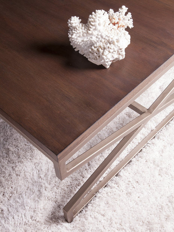 Lexington Artistica Home Edict Rectangular Cocktail Table - Elegant Mahogany Design With Modern Steel Base For Every Room Marrone Wood 2088-945-42