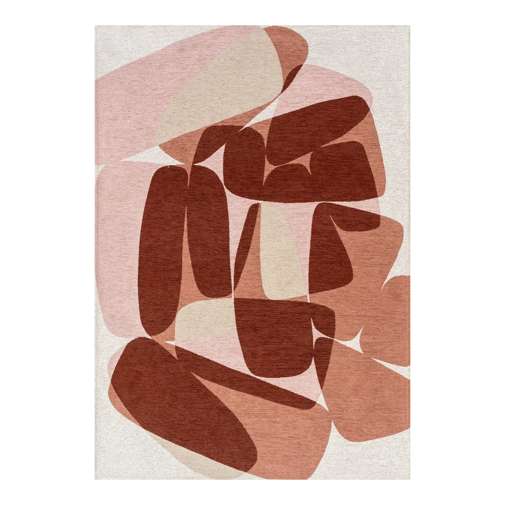 Louis de Poortere Gallery Collection Stones Low Pile Area Rug with Organic Pebble Pattern for Modern Interiors Cherry Mocha 4'7 x 6'7 120268