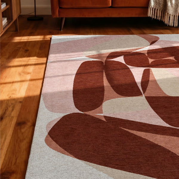Louis de Poortere Gallery Collection Stones Low Pile Area Rug with Organic Pebble Pattern for Modern Interiors Cherry Mocha 4'7 x 6'7 120268