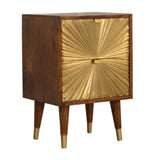 Manila Gold Solid Wood Nightstand with 2 Brass-Plated Drawers and Nordic-Style Feet, Chestnut Finish - 15.75 x 13.78 x 23.62