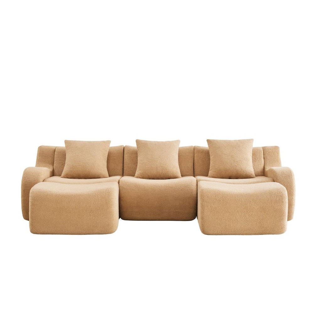 English Elm U-Shaped Plush Teddy Fabric Sofa With Curved Armrests, No Assembly, Anti-Slip Design For Cozy Living W714S01433-GIGA