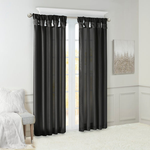 English Elm Twist Tab Lined Window Curtain Panel Black 50X108" - Elegant Faux Silk, Light Blocking & Insulating B035P148398-GIGA