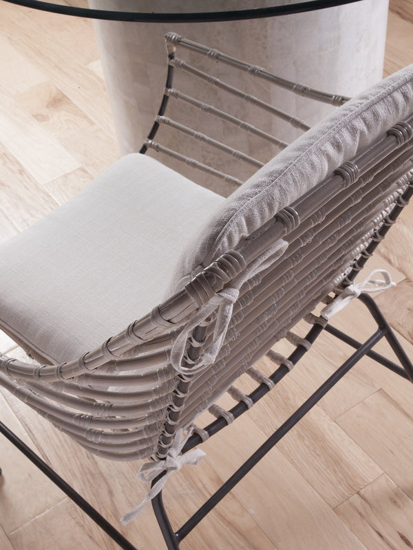 Lexington Artistica Home Raconteur Arm Chair - Unique Curved Back Design With Elegant White Washed Rattan And Dark Gray Frame Natural Iron Wood 2089-881-01