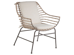 Lexington Artistica Home Raconteur Arm Chair - Unique Curved Back Design With Elegant White Washed Rattan And Dark Gray Frame Natural Iron Wood 2089-881-01