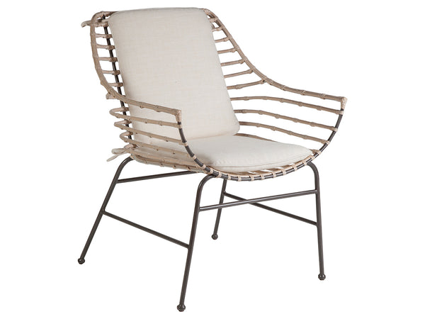 Lexington Artistica Home Raconteur Arm Chair - Unique Curved Back Design With Elegant White Washed Rattan And Dark Gray Frame Natural Iron Wood 2089-881-01