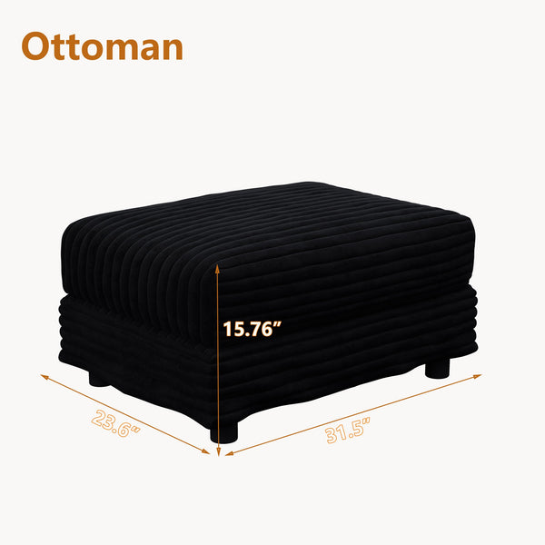 English Elm Plush Corduroy Ottoman with High-Density Sponge and Solid Wood Frame for Living Room & Office Seating Black W1885P346915