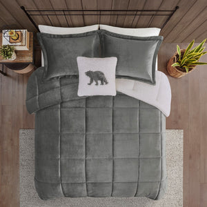 English Elm Full/Queen Alton Plush to Sherpa Comforter Set with Hypoallergenic Down Alternative Fill, Cozy Cabin Retreat Charcoal+Ivory 22.44 L x 20.87 W x 13.39 H B035100495