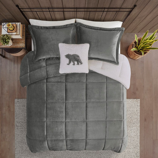 English Elm King Alton Plush-to-Sherpa Down Alternative Comforter Set — Reversible Cabin Cozy, Hypoallergenic, OEKO-TEX Certified Charcoal+Ivory 22.44 L x 20.87 W x 15.35 H B035100496