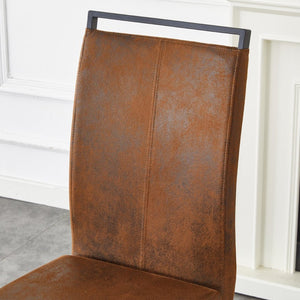 English Elm Set of 2 Vintage Brown Suede Fabric High Back Dining Chairs with Black Metal Frame W1151P324769