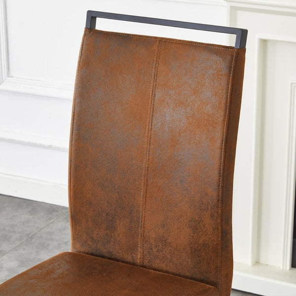English Elm Set of 2 Vintage Brown Suede Fabric High Back Dining Chairs with Black Metal Frame W1151P324769