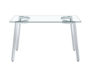English Elm Glass Dining Table - Elegant Transparent Design With Sturdy Chrome Legs - Modern & Versatile For Any Space W370S00053