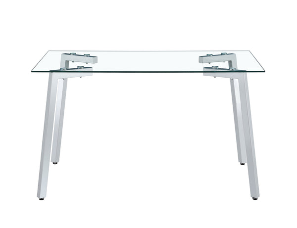 English Elm Glass Dining Table - Elegant Transparent Design With Sturdy Chrome Legs - Modern & Versatile For Any Space W370S00053