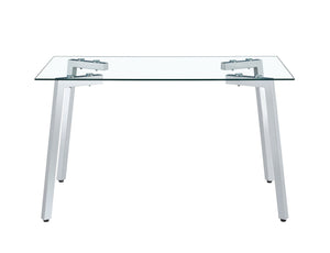 English Elm Glass Dining Table with 8mm Tempered Top Clear Rectangular Surface for Modern Spaces W370P193589