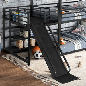 English Elm Twin House Bunk Bed with Slide Storage Stairs and Safety Rails for Kids Rooms W1580S00649