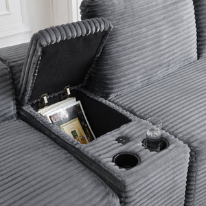 English Elm 125'' Modular L-shape Sectional Corduroy Cloud Couch with Storage and Usb Charging Grey W1117S00419