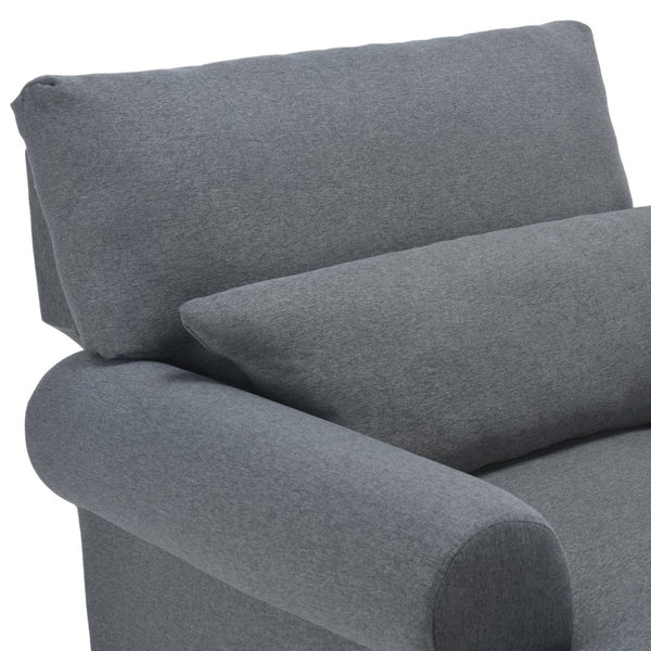 English Elm Upholstered Chaise Lounge Rolled Arms Reclining Back Foam Cushion Elegant Wood Feet Dark Grey T3623P411639