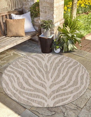Unique Loom Outdoor Safari Tsavo Machine Made Animal Print Rug Gray, Ivory 10' 0" x 10' 0"