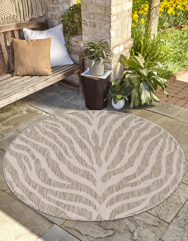 Unique Loom Outdoor Safari Tsavo Machine Made Animal Print Rug Gray, Ivory 10' 0" x 10' 0"