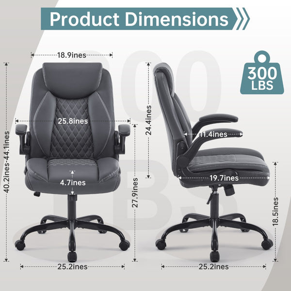English Elm Leather Executive Desk Chair with Flip up Armrests Lumbar Support and Spring Cushion Grey T5339P459999