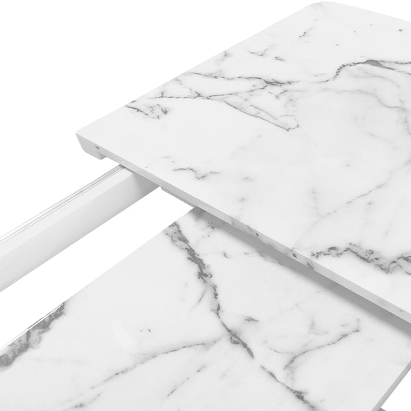 English Elm Modern Rectangle Dining Table - Stretchable White Marble Top With Black X-Leg Design For Stylish Dining W757P242764