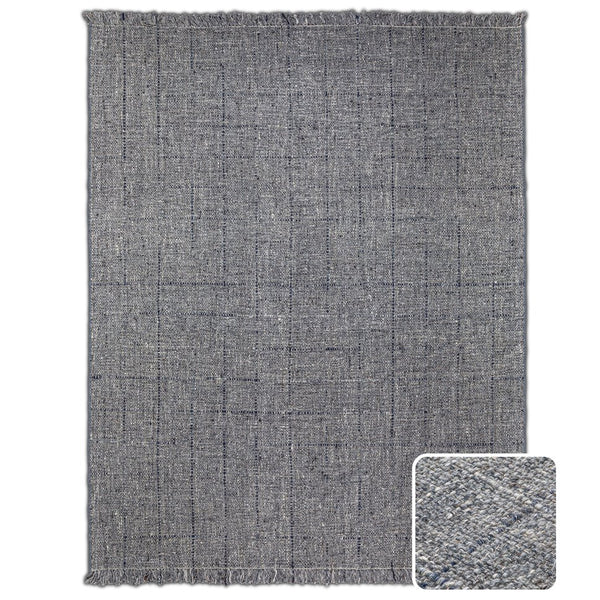 English Elm Tenney Handwoven 8x10 Wool Area Rug in Grey & Blue with Hand-Knotted Fringe, Durable, Plush B136P188399