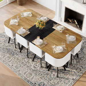 English Elm 9-piece Square Dining Set Two-tone Wood Table with 8 White Faux Leather Chairs W3875S00140