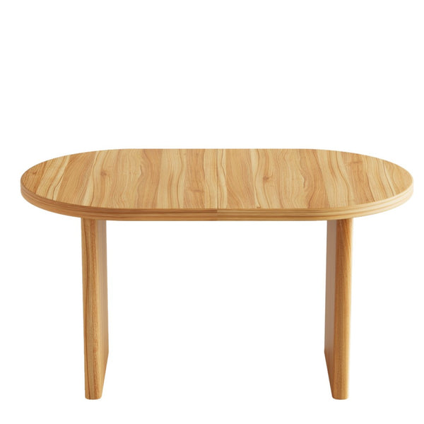 English Elm 55.11"-70.86" Extendable Dining Table with Sculpted Striped Legs Seats Six in Modern Style Natural Walnut W757P411752