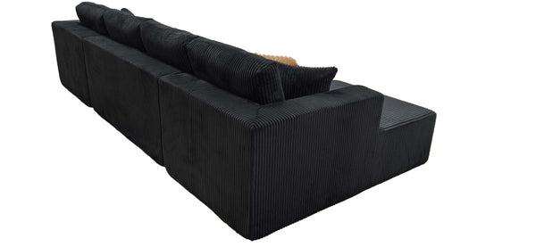 English Elm Full Corduroy Upholstered Double Chaise Sectional Lounge Ready No Tools Needed Black B2748S00059