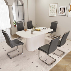 English Elm 63 Modern Cream Mdf Dining Table & 6 Pu Armless Chairs Set - Stylish, Durable, Easy Assembly For Home W2189S00676