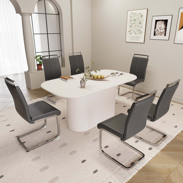 English Elm 63 Modern Cream Mdf Dining Table & 6 Pu Armless Chairs Set - Stylish, Durable, Easy Assembly For Home W2189S00676