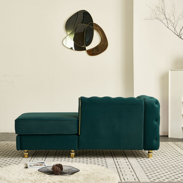 English Elm 66.9''W Velvet Chaise Lounge with Tufted Back and Gold Trim, Luxury Modern Sofa for Living Room Green W579P224636