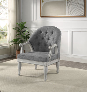 English Elm Florian Gray Fabric & Antique White Finish Chair with Tufted Back, Pocket Coil Seat, Sturdy Legs B2726P265757