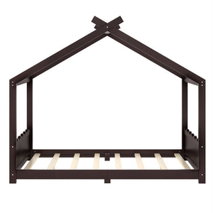 English Elm Twin House Frame Floor Bed Solid Pine Kids Room Montessori Low Profile Play Nook Espresso W1580P387842