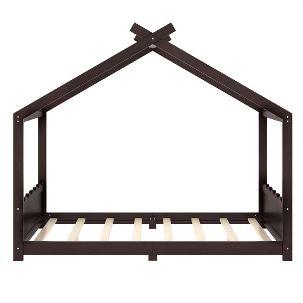 English Elm Twin House Frame Floor Bed Solid Pine Kids Room Montessori Low Profile Play Nook Espresso W1580P387842