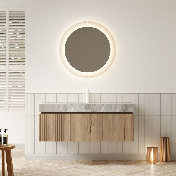 English Elm MURI Wall-Mounted 48" Bathroom Vanity with Durable Sintered Stone Top, Ceramic Basin, Soft-Close Light Gray,White Oak W2615S00229