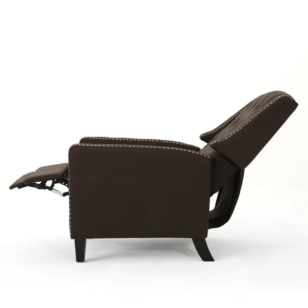 English Elm Classic Club Chair in Dark Grey Fabric with Birch Legs and Push Back Recline 61371.00COF