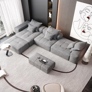 English Elm Modern Oversized Modular Sectional Sofa - Cozy Chenille, 6 Pillows, No Assembly, Flexible Layouts, Grey W1885S00076