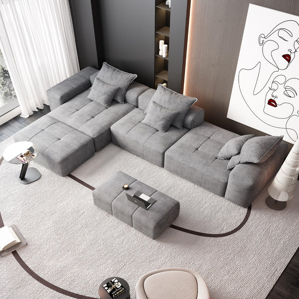 English Elm Modern Oversized Modular Sectional Sofa - Cozy Chenille, 6 Pillows, No Assembly, Flexible Layouts, Grey W1885S00076