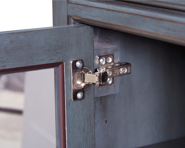 English Elm Americana Distressed Blue Buffet Cabinet with Glass Doors and Antique Pewter Hardware B108P411433