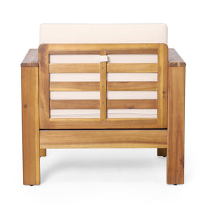 English Elm Christopher Knight Home® - Teak Acacia Wood 4-Piece Outdoor Chat Set with Water-Resistant Cream Cushions, Shutter Slat Design 70692.00-2_70844.00