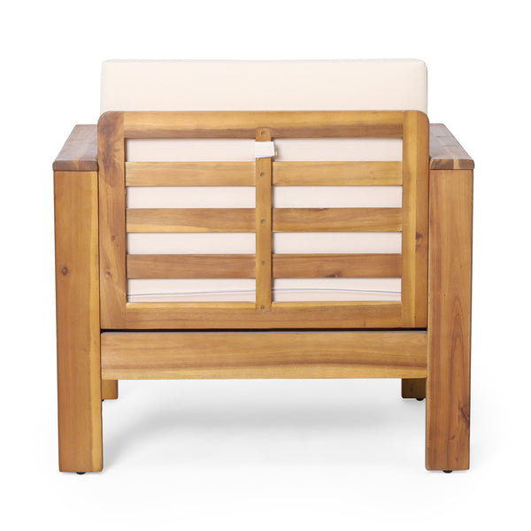 English Elm Christopher Knight Home® - Teak Acacia Wood 4-Piece Outdoor Chat Set with Water-Resistant Cream Cushions, Shutter Slat Design 70692.00-2_70844.00