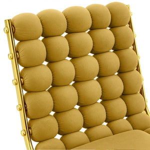 English Elm Set of 2 Dutch Velvet Bubble Backrest Dining Chairs with Sculptural Tufted Design Gold,Yellow W3875P370841