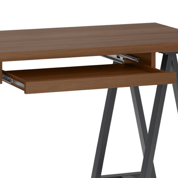 English Elm Sawhorse Retro-Industrial Small Desk - Handcrafted Walnut Veneer With Metal Legs For Modern Spaces B136P159594-GIGA