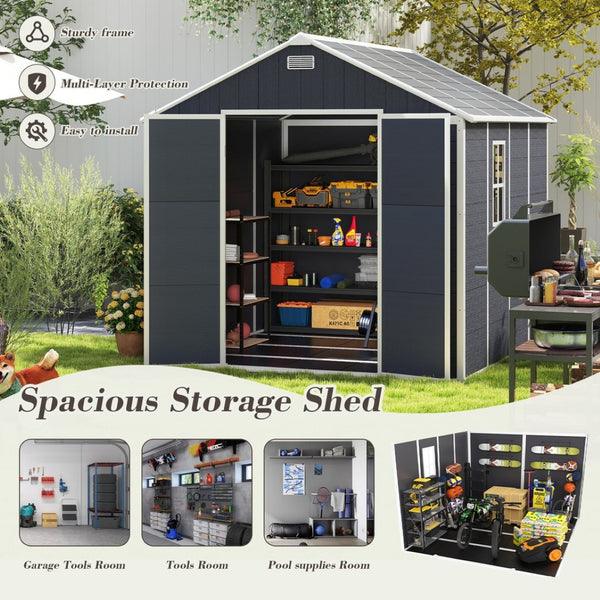 English Elm Campcraft 8x8 Ft Resin Storage Shed Thick Pp Panels Lockable Door Uv Resistant Outdoor W1598S00024