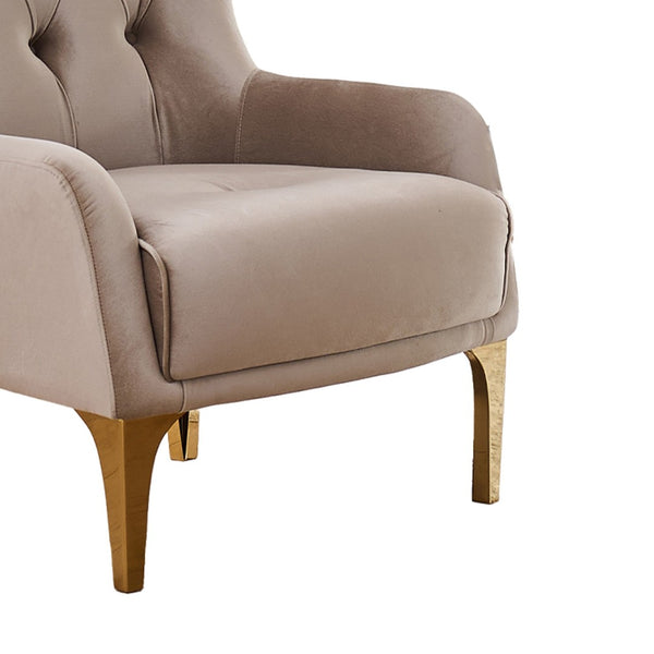 English Elm Lippa Tufted Upholstered Accent Chair with Gold Steel Legs for Glam Living Spaces Taupe B009P442554