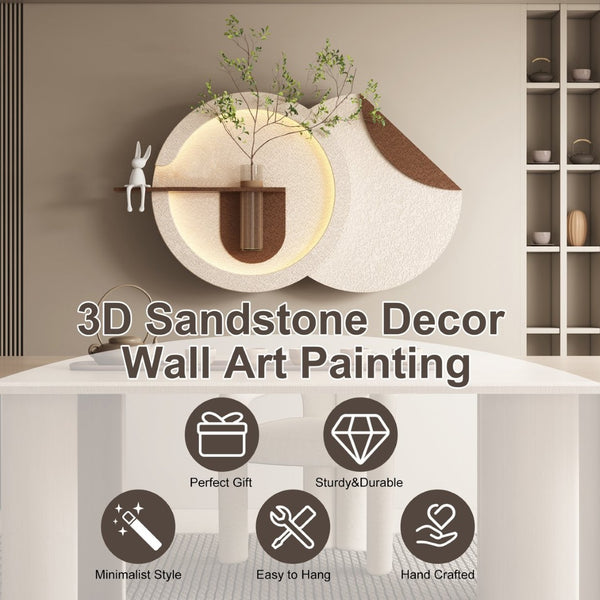 English Elm Adjustable Led Sandstone Double Disc Wall Sculpture with Botanicals for Living Room W2700P389345